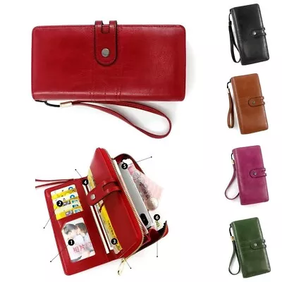 Ladies Women Leather Wallet Long Zip Purse Card Phone Holder Case Clutch Handbag • £5.99