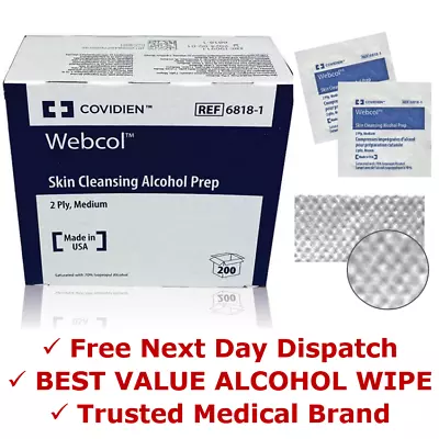 $8.95 • Buy WEBCOL - Alcohol Wipes / Swabs 70% Sterile Swab Isopropyl Medical Prep Pads