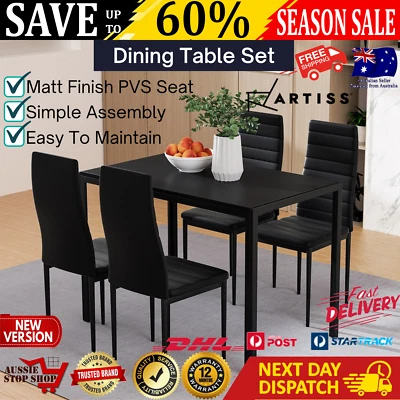 $273.82 • Buy Artiss Dining Chairs And Table Dining Set 4 Chair Set Of 5 Wooden Top Black NEW