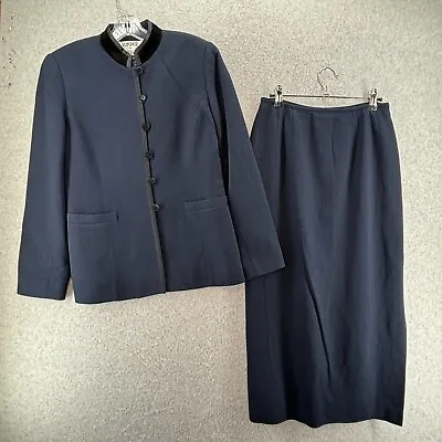 Kasper ASL Wool Skirt Suit 2pc Women's 4 Blue Velvet Trim Career Church Vintage • £45.08