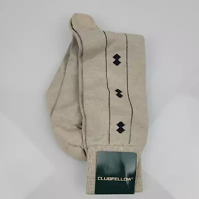 Cllubfellow Vintage 90s Mens Dress Work Socks Tan Diamond Cotton Mid Calf 10-13 • $25