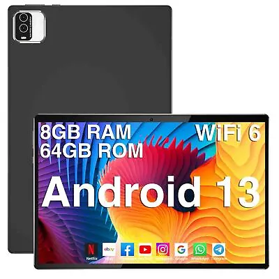 10.1  WIFI Tablet Android 13 HD 8+64GB Tablet Pad Quad-Core Netflix 512GB Expand • $118.96