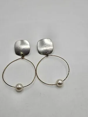 Vintage Marjorie Baer Modernist Faux Pearl Dainty Dangle Pierced Earrings  • $22