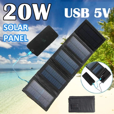 $34.79 • Buy Portable Solar Panel Phone Charger Battery USB Power Bank Camping Waterproof