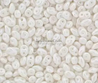 10g/20g Czech SuperDuo 2-hole Beads - White LUSTER * 2.5x5mm • $1.80