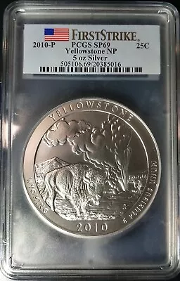 2010-P PCGS Yellowstone NP 5oz Silver ATB Quarter SP69 First Strike SP-69 ATB • $259.95