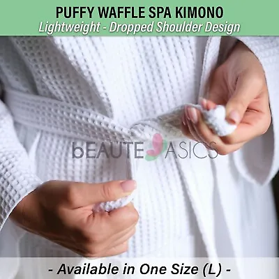 Waffle Spa Kimono Robe - Unisex Soft Light Hotel Long Bathrobe White (AR01-NEW) • $28.76