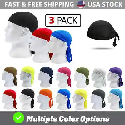 3 Pack Skull Cap Motorcycle Head Wrap Tie Durag Du-rag Quick-drying Cycling Hat • $10.99