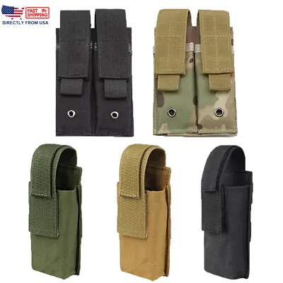 Tactical Molle Single/Double Pistol Magazine Pouch Flashlight Holder Holster • $6.99