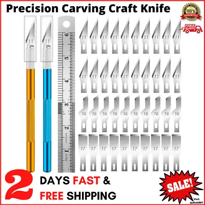 Kit 40 Exacto Knife Set Blades Refill Ruler Xacto For Craft Cutting And Crafting • $10.96