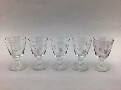 Vintage Cut Glass Cordial With Ball Stem 3-1/4  Tall - Set Of 5 Glasses • $15.99