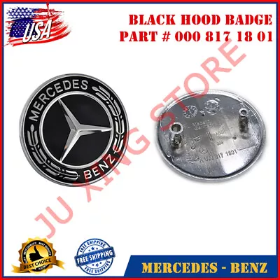 Mercedes-Benz Black Hood Emblem Laurel Wreath Flat Logo GT CLA SLK CLS SL CLS S • $27.99