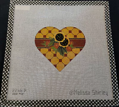$58 • Buy Melissa Shirley Hand Painted Needlepoint Canvas Heart With Sunflowers