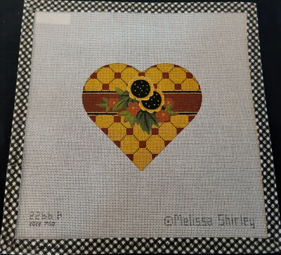 $58 • Buy Melissa Shirley Hand Painted Needlepoint Canvas Heart With Sunflowers