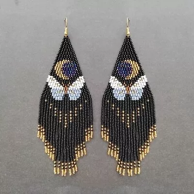 Tribal Earrings Native Large Boho American Seed Beads Handmade Earring • $25.49