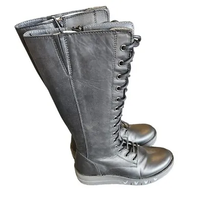 Miz Mooz Black Vtg Oil Lateral Knee High Combat Lace-up Boots EU Size 36 Womens • $99