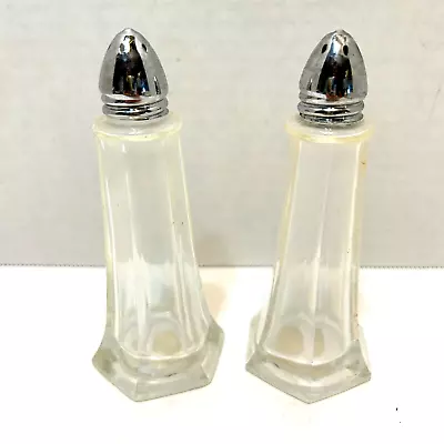 Vintage I W Rice Pressed Glass Fancy Salt And Pepper Shakers 4.5 Inch Lot Of 2 • $10.18