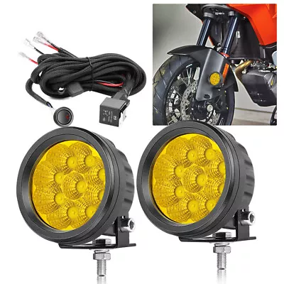 3.5  Motorcycle/E-Bike Headlight LED Flood Lights Yellow Driving Fog &Wiring Kit • $54.98