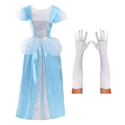 Ladies Blue Midnight Princess Dress + Gloves Costume Fairytale Adult Fancy Dress • £21.79
