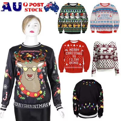 Ugly Christmas Sweater Womens Mens Funny Santa Xmas Jumper Casual Pullover Tops • $14.59