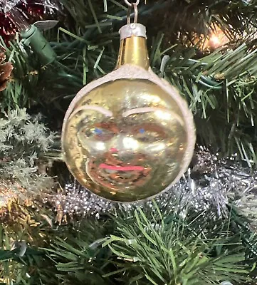 Vintage Hand Painted Mercury Glass Moon Face & Stars Christmas Ornament MCM • $16.99