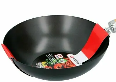 Classic Wok Pan Carbon Steel Non-Stick Wooden Handle Asian Cooking • £9.99