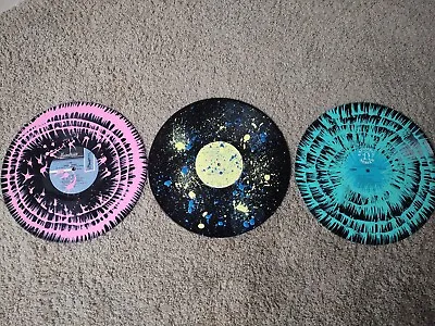 3 Hand Painted Vinyl 12  Record Albums Colorful Design Splatter Art Wall Decor • $12.99