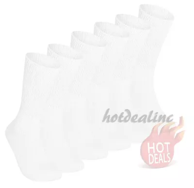 3/6/12 Pairs Men's White Crew Diabetic Circulatory Cotton Socks • $7.49