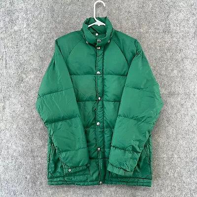 VTG Sierra Designs Jacket Mens S Green Pocket Full Zip Lined Puffer Coat USA 90s • $13.45