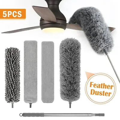 5Pcs/Set Extendable Feather Duster 240cm Telescopic Magic Dust Brush Long Handle • £11.59