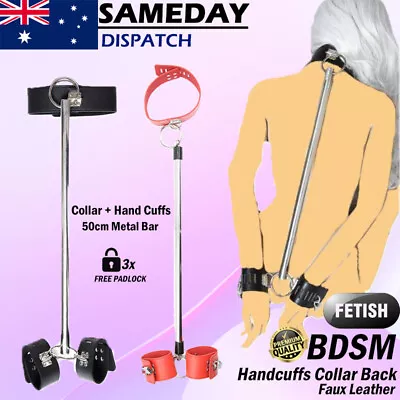 BDSM Metal Bar Bondage Kit Handcuffs Collar Back Restraint Fetish Adult Sex Toy • $29.95