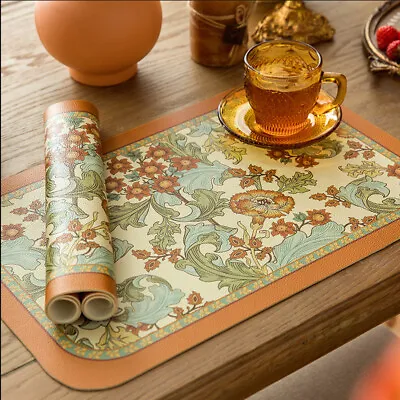 Retro Flower Leather Heat Resistance Rectangle Table Dining Placemat Mat Coaster • $15.95
