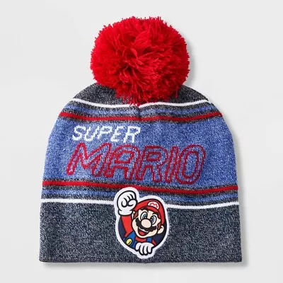 Boys' Ninetendo Mario Pom Beanie - Blue/Red • $5.99