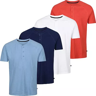 Mens Henley T-shirt Short Sleeve Ex Brand Plain Grandad Neck Tops Casual Summer • £6.97