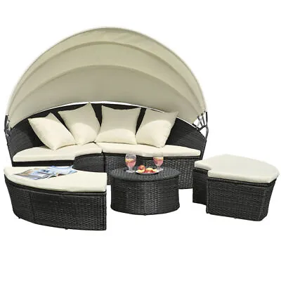 Rattan Daybed & Table Garden Furniture Outdoor Patio Lounger Bed Sofa Canopy Set • £549.99