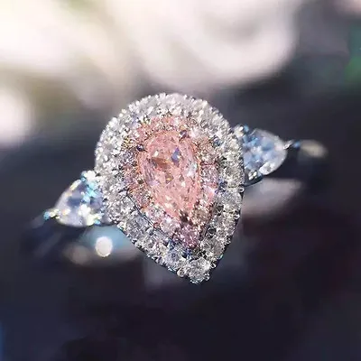 2ct Pink/White Water Drop CZ Wedding Ring 925 Silver Women's Engagement Size 4-9 • $9.49