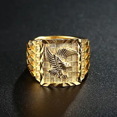 Mens Eagle Ring Gold Silver Plated Band Hip Hop Biker Punk Rings Dad's Jewelry • $1.54