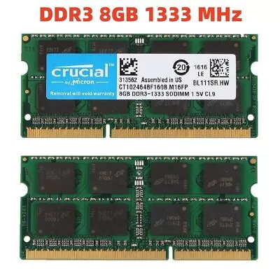 CRUCIAL DDR3 4GB 8GB 1333 MHz PC3-10600 Laptop SODIMM 204-Pin Memory RAM 10600S • £19.08