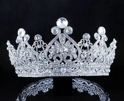 Vintage Full Crown Clear Austrian Crystal Rhinestone Tiara Pageant Prom T12159 • $16.99