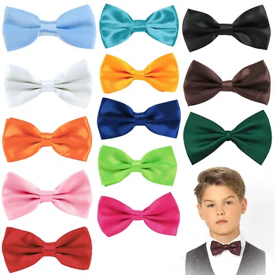 Boys Bow Tie Adjustable Satin Pre Tied Necktie Kids Neck Party Casual Wedding UK • £4.40