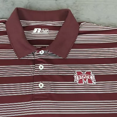 Mississippi State Bulldogs Polo Shirt Russell Striped Short Sleeve Men XL • $13