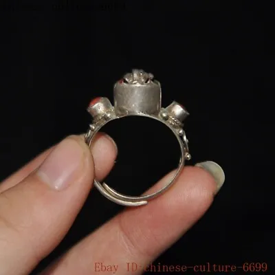 Tibet Tibetan Silver Inlay Gem Vajra Dorje Phurpa Exorcism Talisman Jewelry Ring • $99
