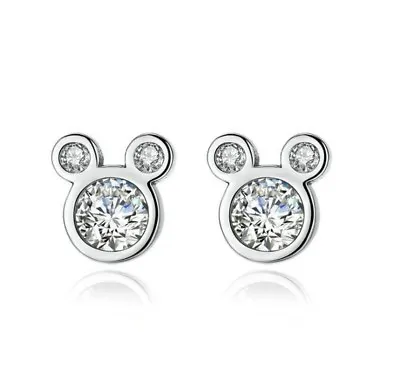 Pave Cubic Zirconia Silver SP Disney Mickey Mouse Stud Earrings • $8.99