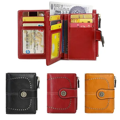 $8.88 • Buy Women Bifold RFID Blocking Genuine Leather Wallet Hasp Card Holder Mini Handbag