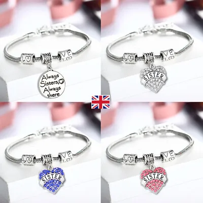 Christmas Gift Bracelet For Her Sister Friend Round Heart Charm Girls Jewellery • £4.79