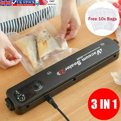 Vacuum Food Sealer Manual Automatic Vac Sealer Dry Packing Machine + 10Pcs Bag • £11.99