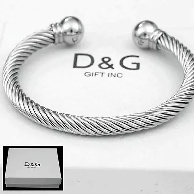 DG Men's Stainless Steel 7  Adjustable Round Cuff Cable Bracelet*High Polish.Box • $14.99