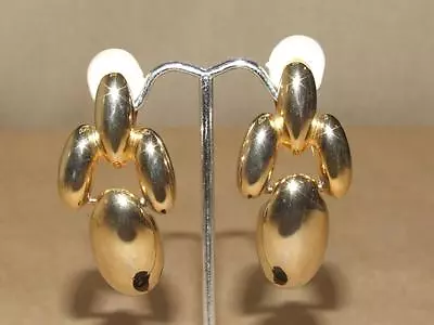 Vintage 80s RUNWAY Maxine Denker Goldtone Articulated Door Knocker Clip Earrings • $25