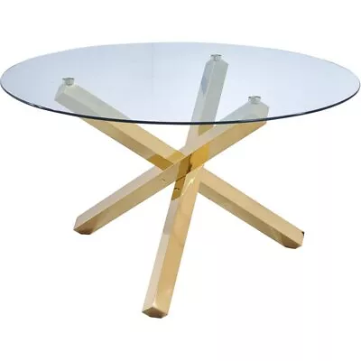 Pemberly Row Modern 54  Round Tempered Glass Dining Table In Gold • $701.99