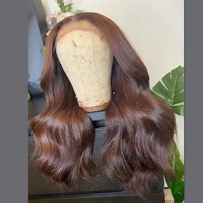 UK 24inch Synthetic Hair Glueless Lace Front Wigs  Long Wavy Women Brown • £25.19